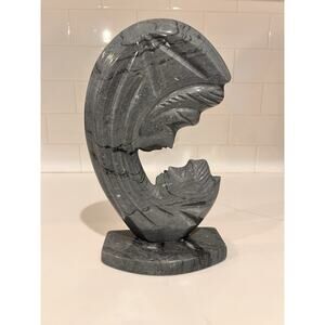 Hand Carved Mother and Child Gray Marble Sculpture 11" Tall Mid Century Vintage